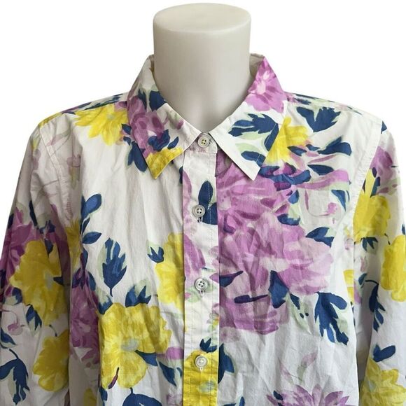 TALBOTS Womens Floral print 100% cotton button up Collared shirt 1x Petite - Picture 2 of 9
